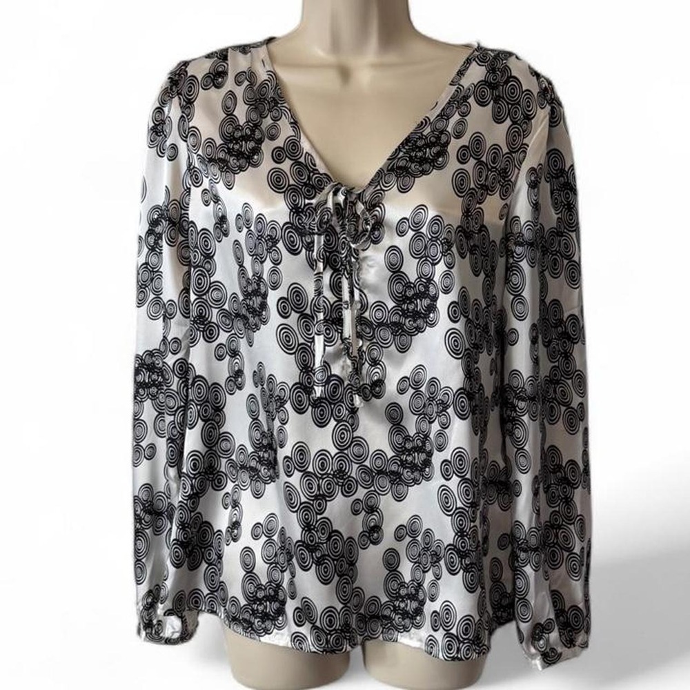 Vintage Y2K MKM Designs Black & White Swirl Satin Blouse, Women's Size M